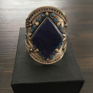 Silver Cuff Bracelet with Stone Design